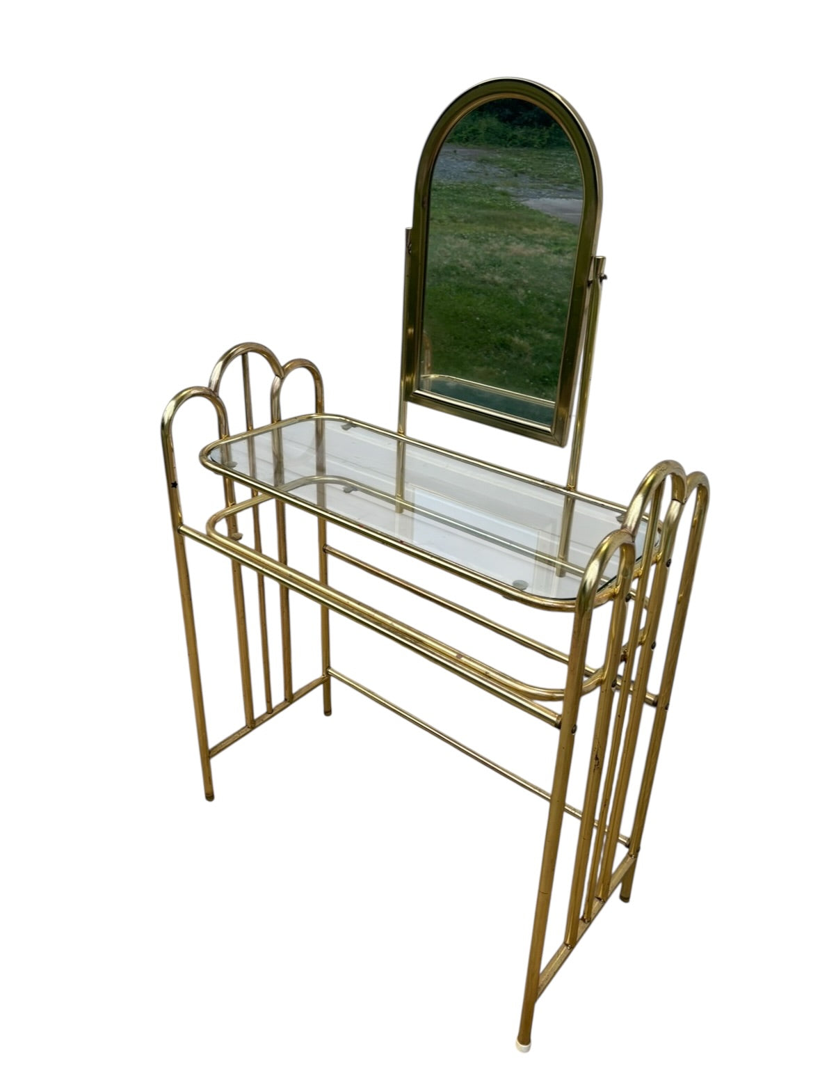 Vintage Art Deco Brass & Velvet Vanity