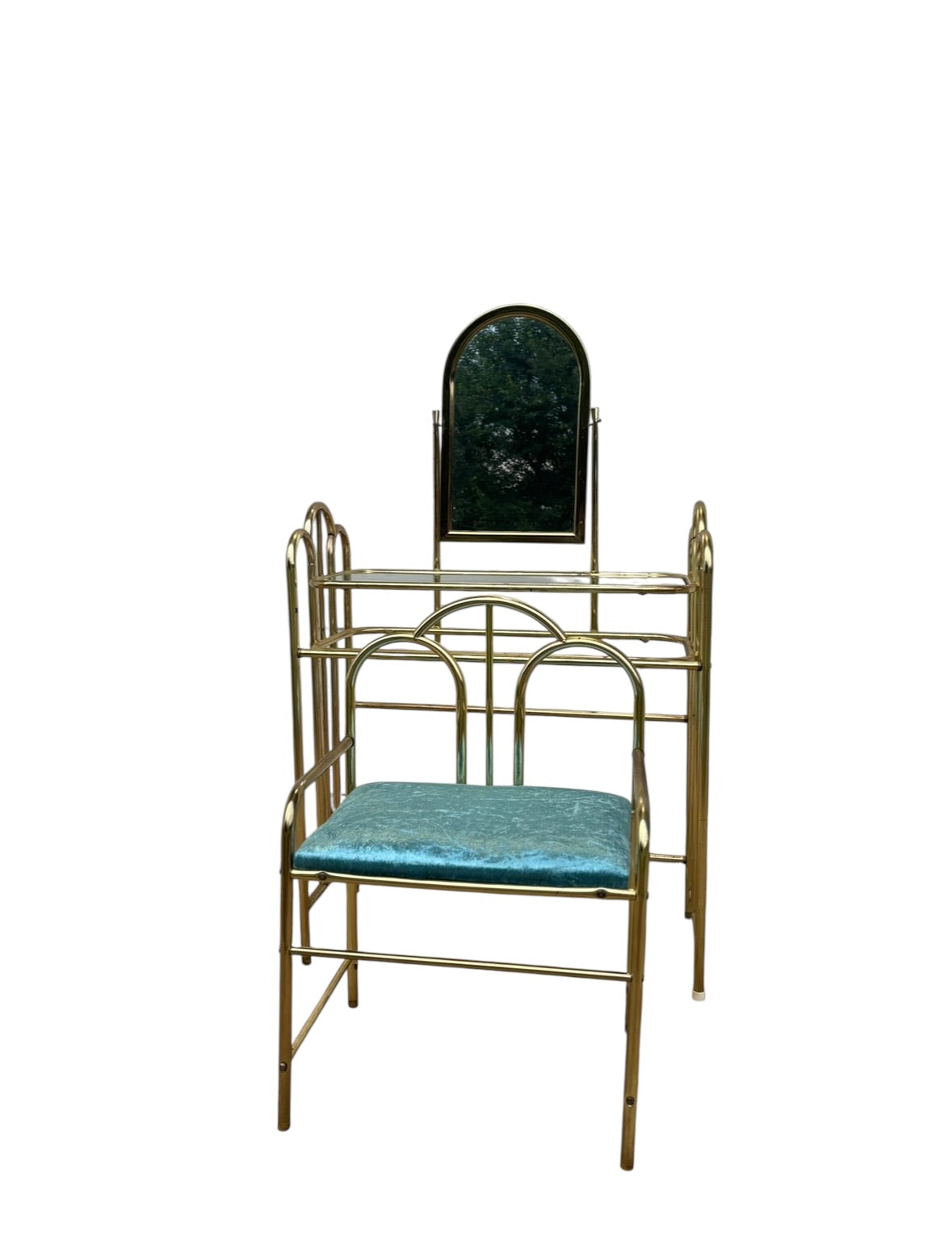 Vintage Art Deco Brass & Velvet Vanity