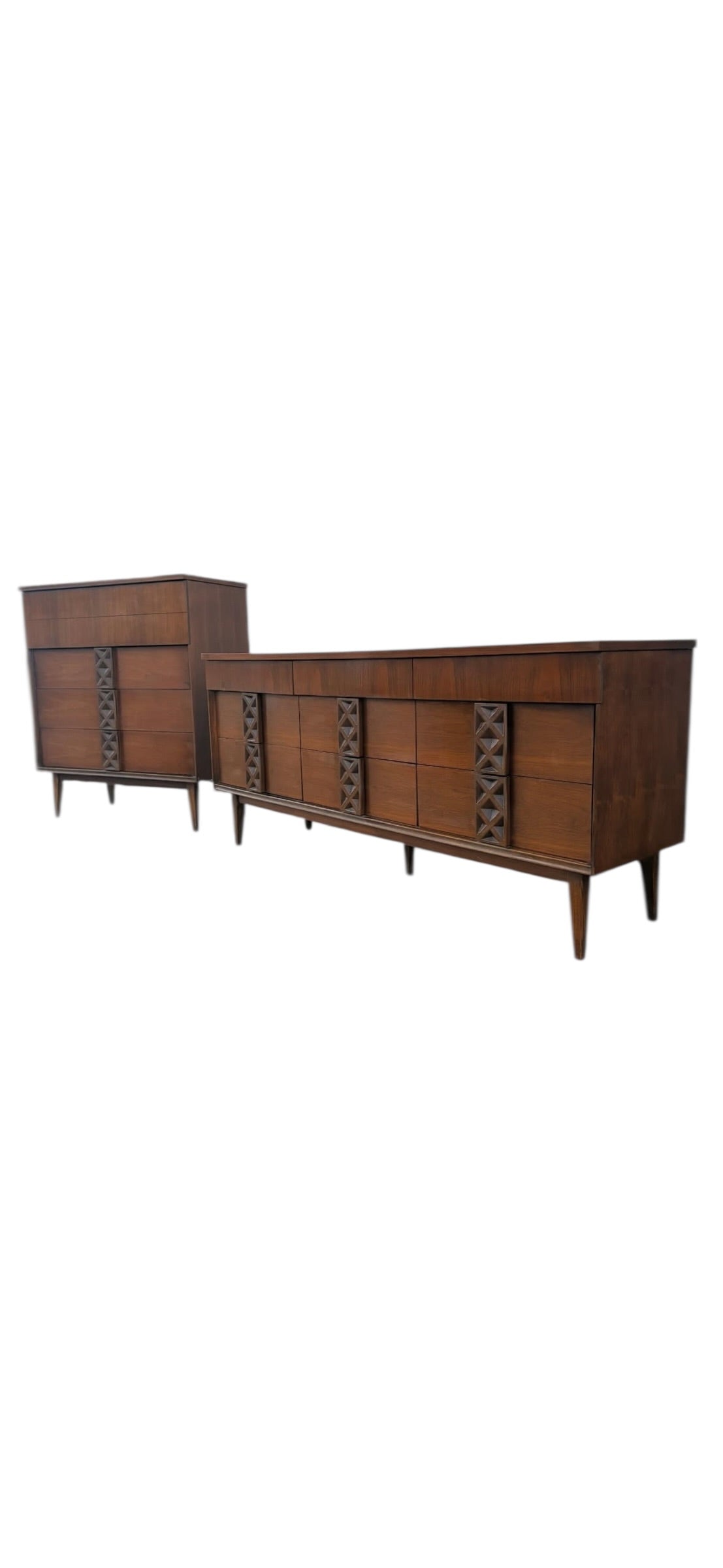 Vintage Bassett Walnut Dresser Set Mid Century Modern