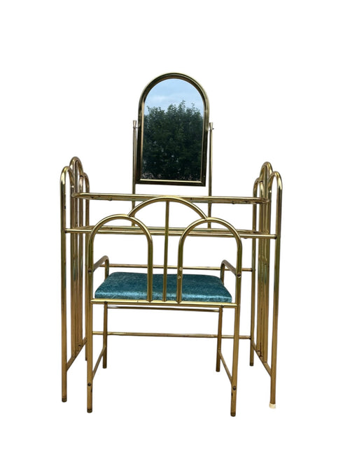 Vintage Art Deco Brass & Velvet Vanity