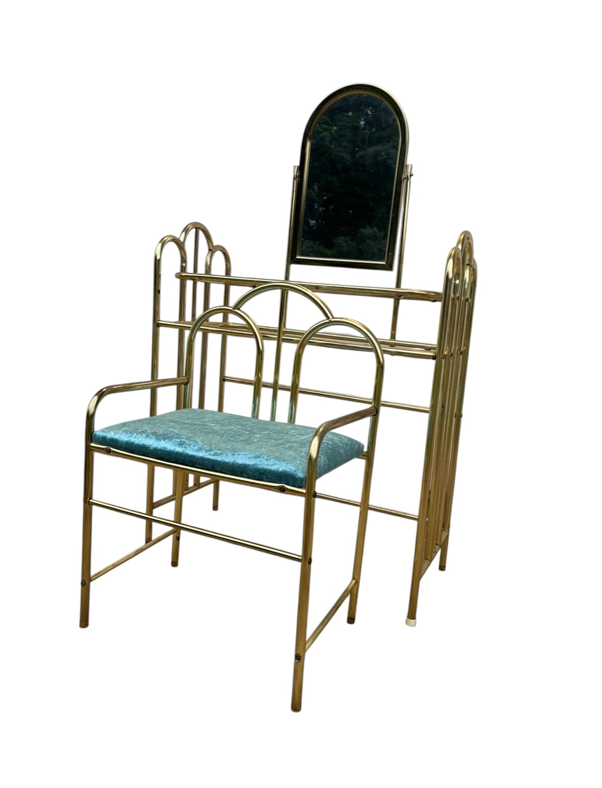 Vintage Art Deco Brass & Velvet Vanity