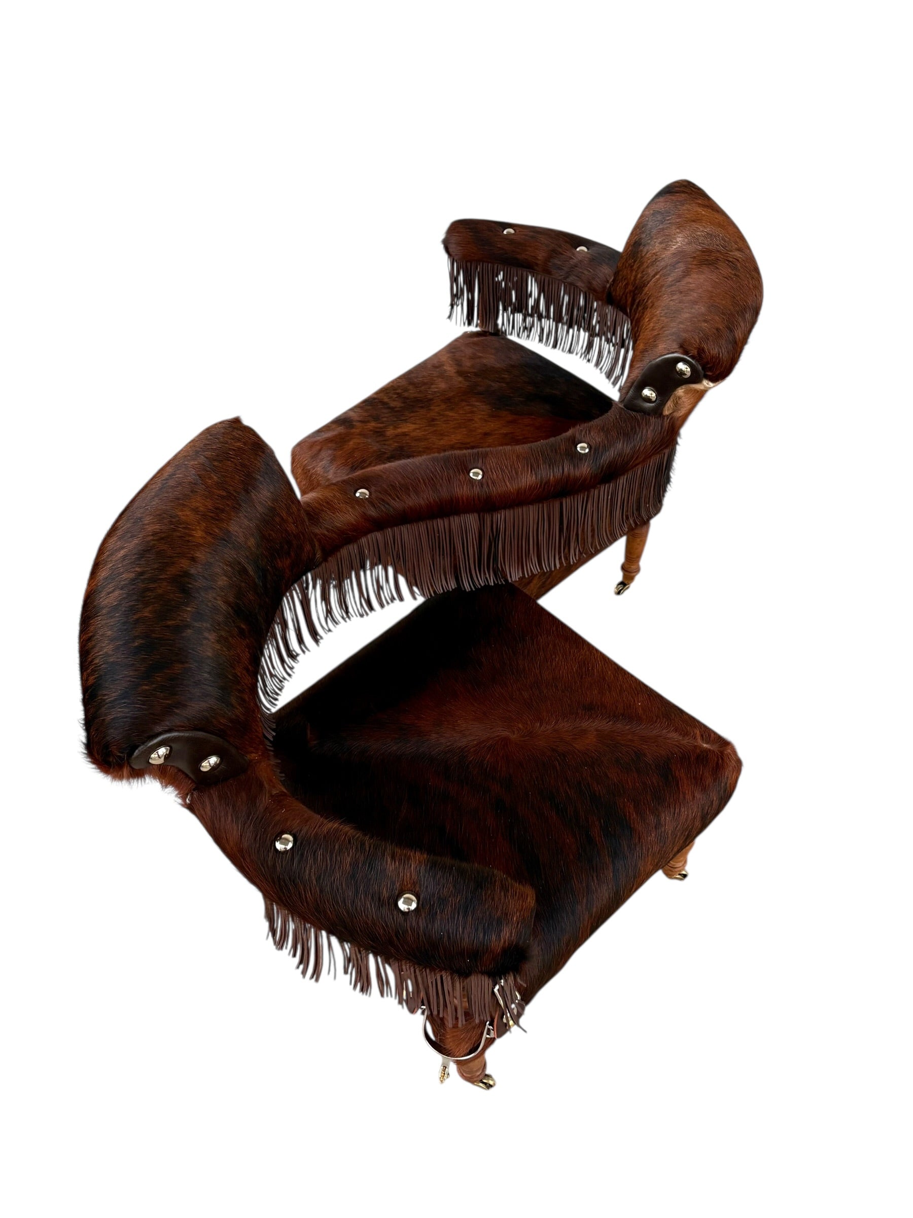 Vintage Western Reupholstered Cowhide Fringe Settee